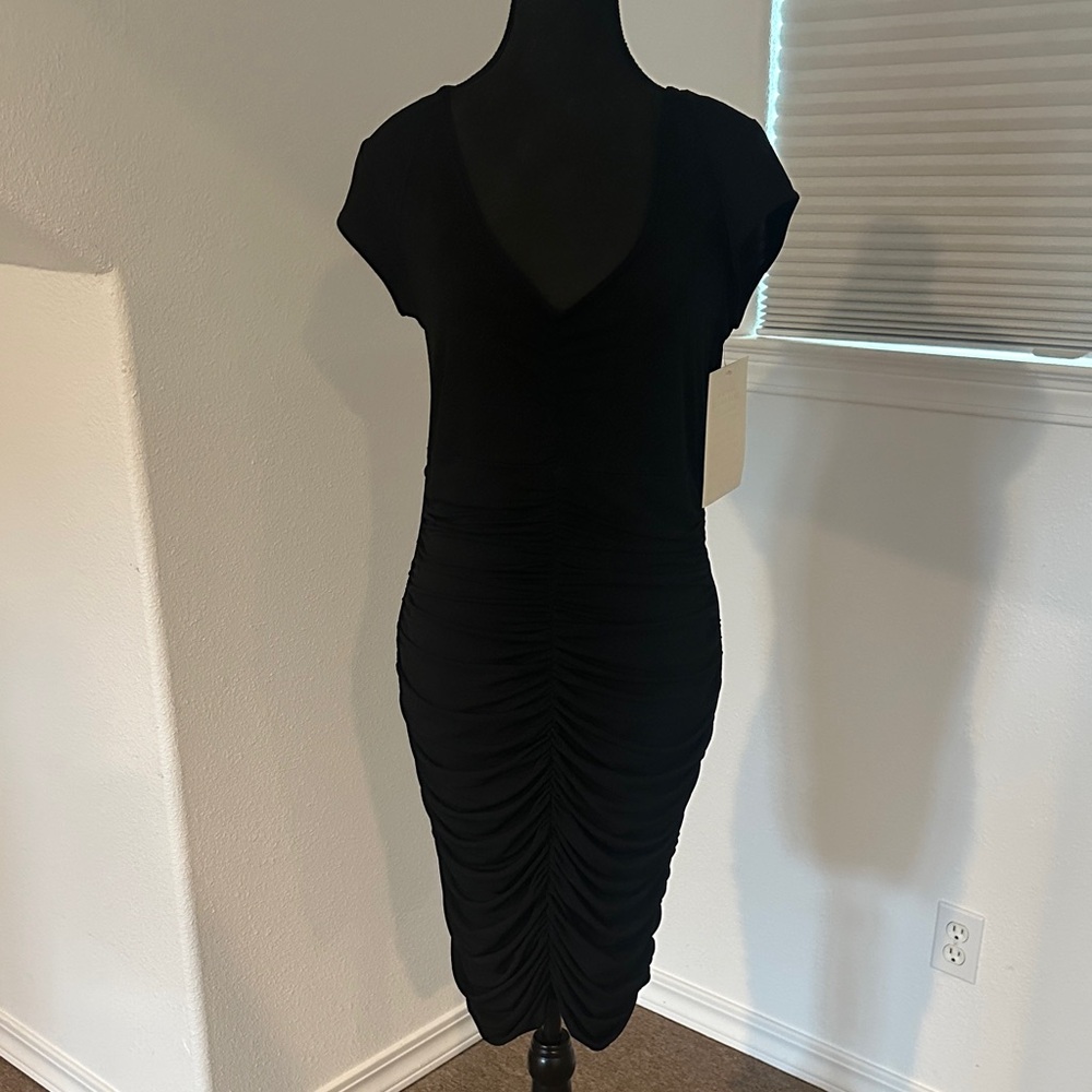 Boston Proper Elegant Black Midi Dress